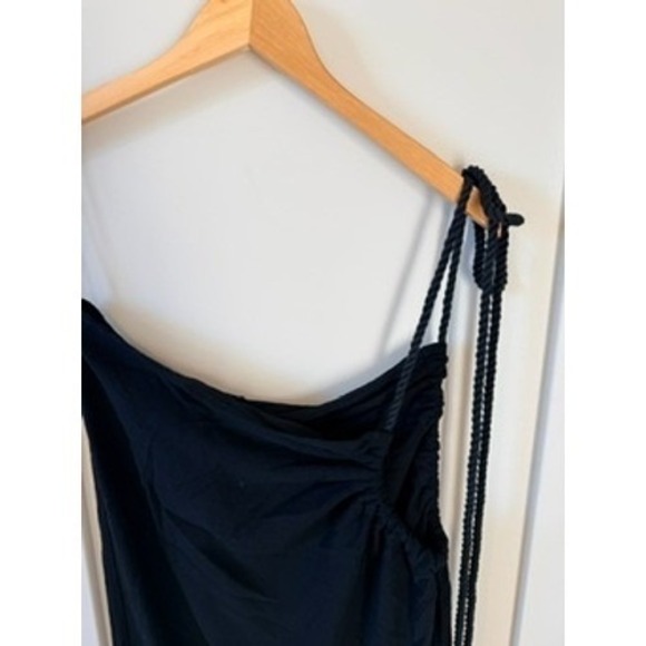 JLUXLABEL Womens Black One Shoulder Rope Strap Maxi Dress Side Slit Size Medium - Picture 2 of 7